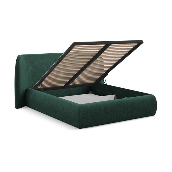 Тъмнозелено двойно тапицирано легло с място за съхранение и включена подматрачна рамка 140x200 cm Hauke – Makamii-image-2