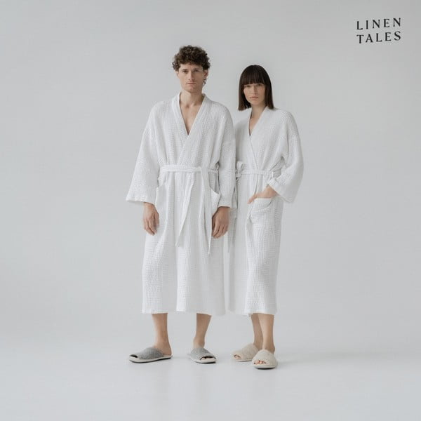Бял халат за баня размер L/XL Honeycomb - Linen Tales-image-4