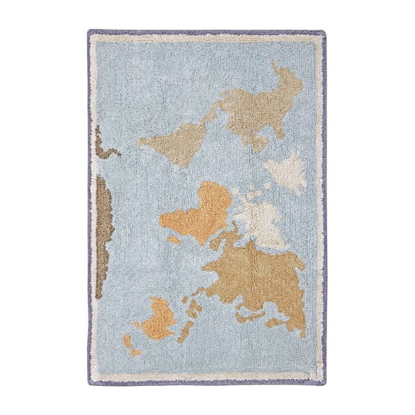 Синьо-бежово памучно детско килимче за игра подходящо за пране/ръчно изработено 70x100 cm Mini Worldmap – Lorena Canals