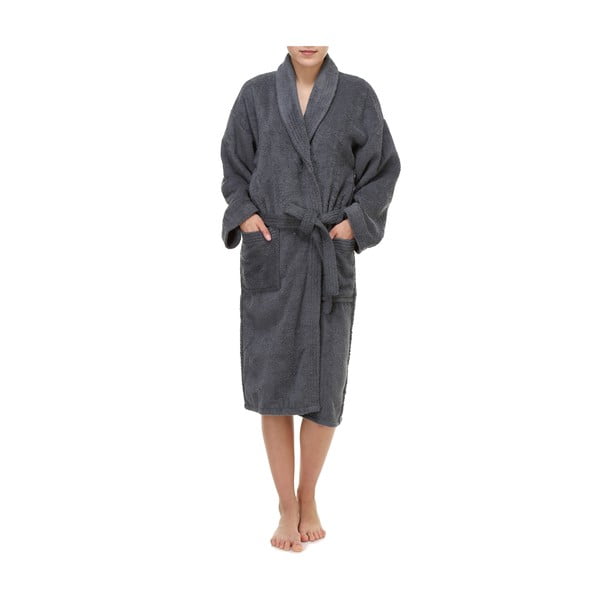 Тъмно сив памучен халат за баня L Zoe - IHOME