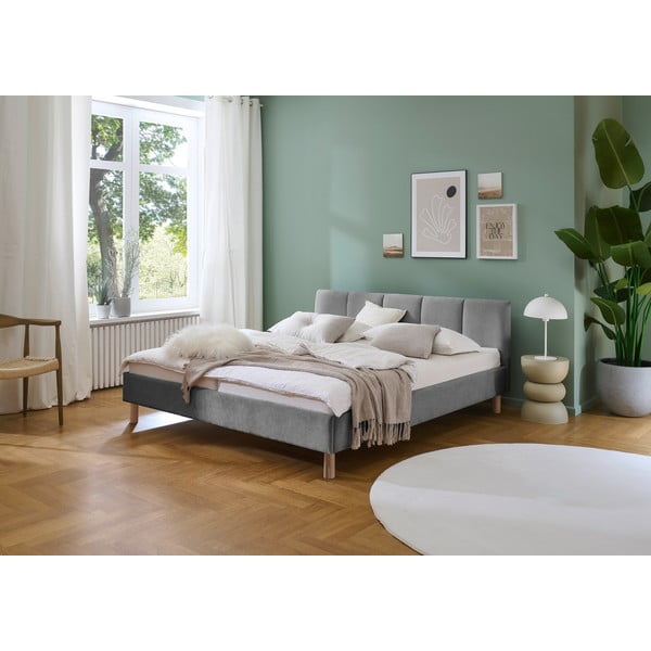 Сиво двойно легло 180x200 cm тапицирано без ламелно дъно Joker – Meise Möbel-image-1