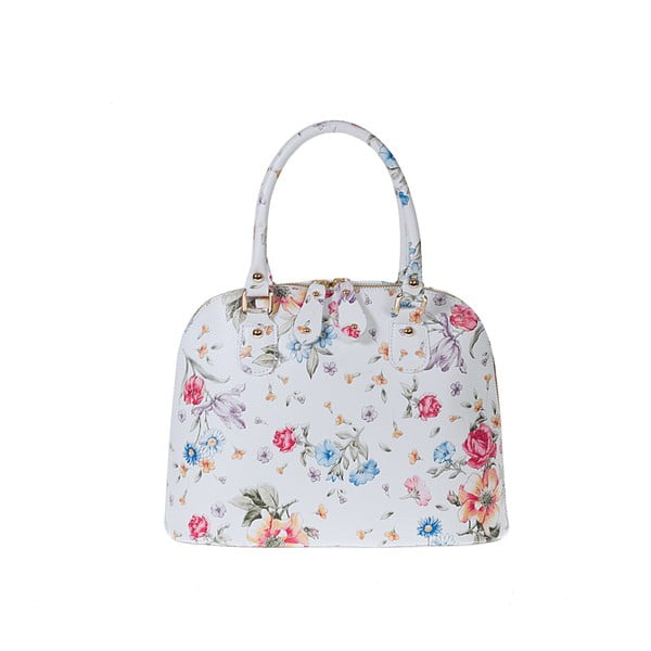Bílá kožená kabelka s květinovým vzorem Pitti Bags Bonita