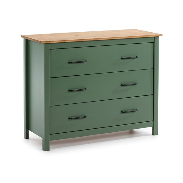 Зелен/естествен нисък скрин от масивен бор 100x80 cm Miranda – Marckeric-image-2