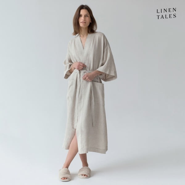 Бежов ленен халат размер L/XL Summer - Linen Tales-image-3