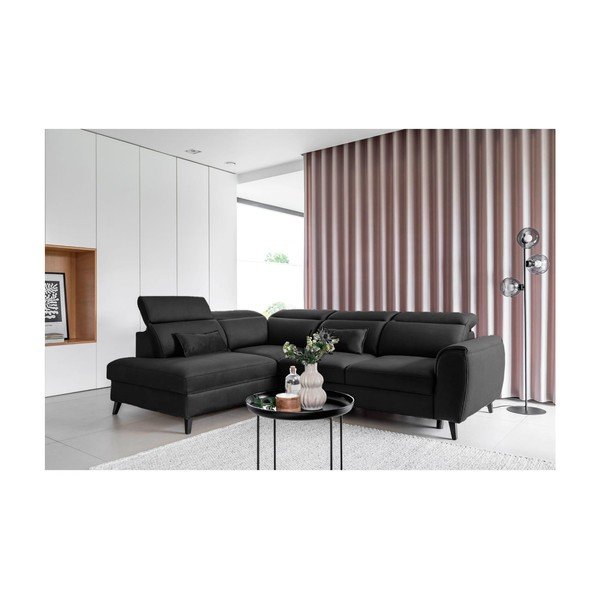 Тъмносив кадифен разтегателен ъглов диван с място за съхранение (ляв ъгъл L форма) Noble – ELTAP-image-1