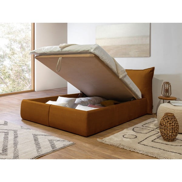 Жълто тапицирано двойно легло с място за съхранение с решетка 160x200 cm Jade - Bobochic Paris-image-4