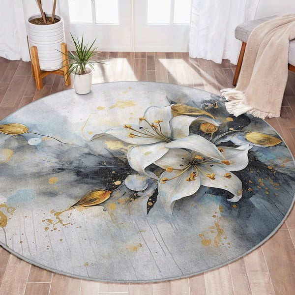 Синьо-сив кръгъл килим подходящ за пране ø 120 cm Golden Lilly – Mila Home-image-4