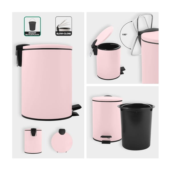 Розово стоманено кошче за боклук с педал 3 l   Adelar – Spirella-image-2
