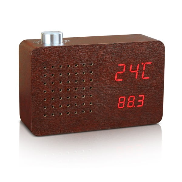Тъмнокафяв будилник с червен LED дисплей и Radio Click Clock - Gingko-image-1