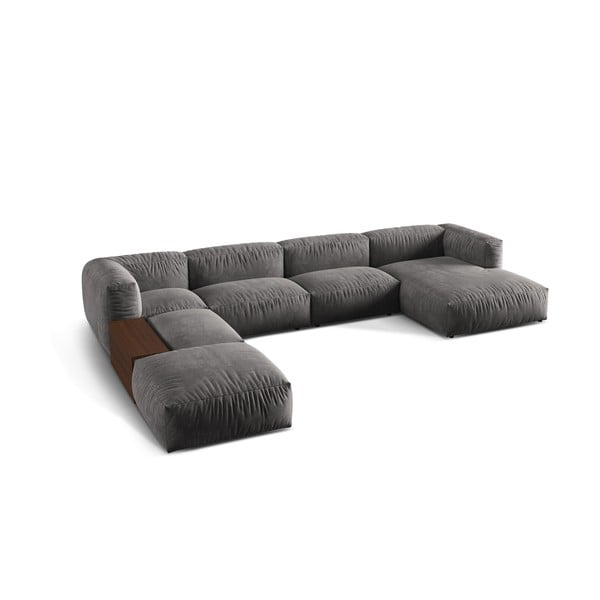 Сив кадифен модулен ъглов диван (ляв ъгъл/U форма) Martina – Micadoni -image-1