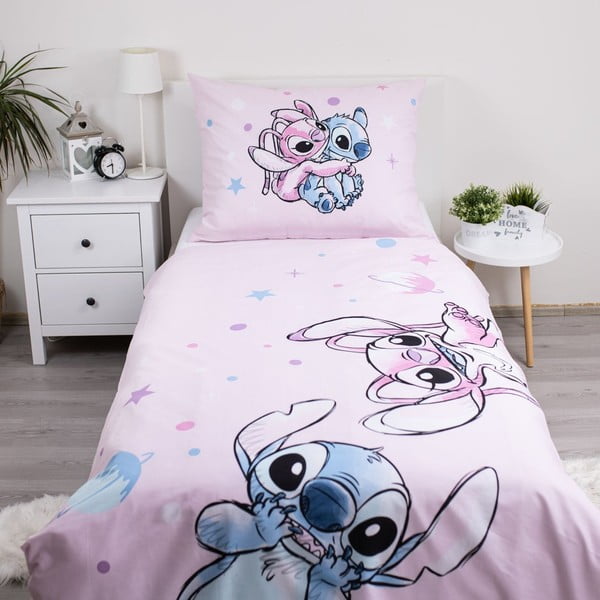 Розово единично  памучно детско спално бельо 140x200 cm Lilo a Stitch "Universe" – Jerry Fabrics-image-1