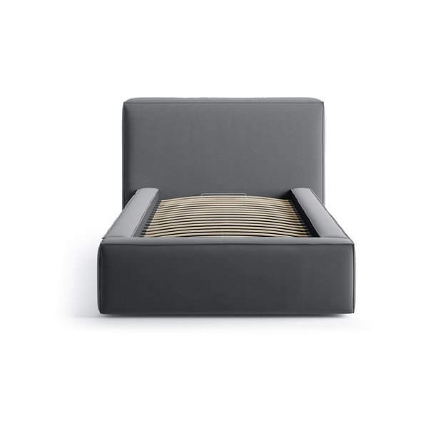 Сиво единично легло 90x200 cm тапицирано с място за съхранение с включена подматрачна рамка Jodie – Micadoni -image-3