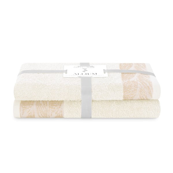 Кремави памучни хавлии и кърпи за баня в комплект от 2 бр. от тери Allium – AmeliaHome
