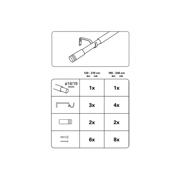Метален разтегателен корниз 120 - 210 cm Válec - Gardinia-image-2