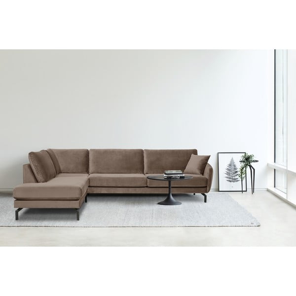 Ъглов диван от кадифе в кафяво-бежово (ляв ъгъл) Magic - Scandic-image-1