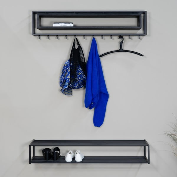 Черна метална стенна закачалка с рафт 118 cm School – Spinder Design-image-1