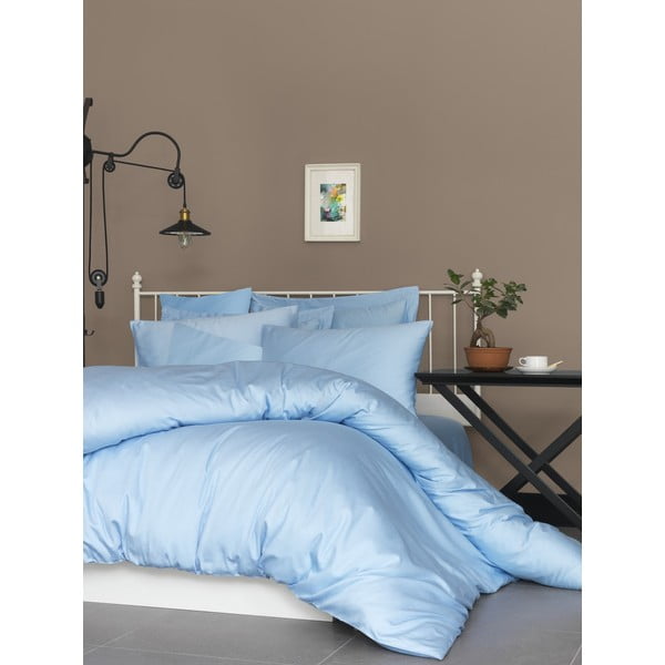 Светлосиньо памучно спално бельо от сатен за двойно легло 200x200 cm - Mijolnir