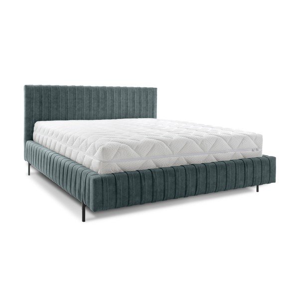 Двойно легло тапицирано с място за съхранение и включена подматрачна рамка в петролен цвят 160x200 cm Plissa – ELTAP