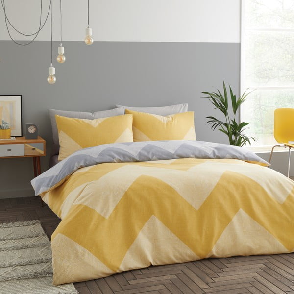 Жълто-сиво спално бельо 200x135 cm Chevron Geo - Catherine Lansfield