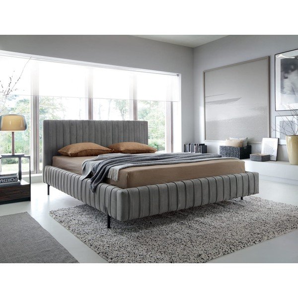 Сиво двойно тапицирано легло с място за съхранение и включена подматрачна рамка 160x200 cm Plissa – ELTAP-image-1