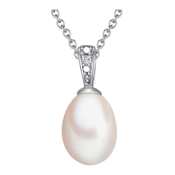 Stříbrný náhrdelník s pravým diamantem a perlou Tess Diamonds Cosette, délka 50 cm
