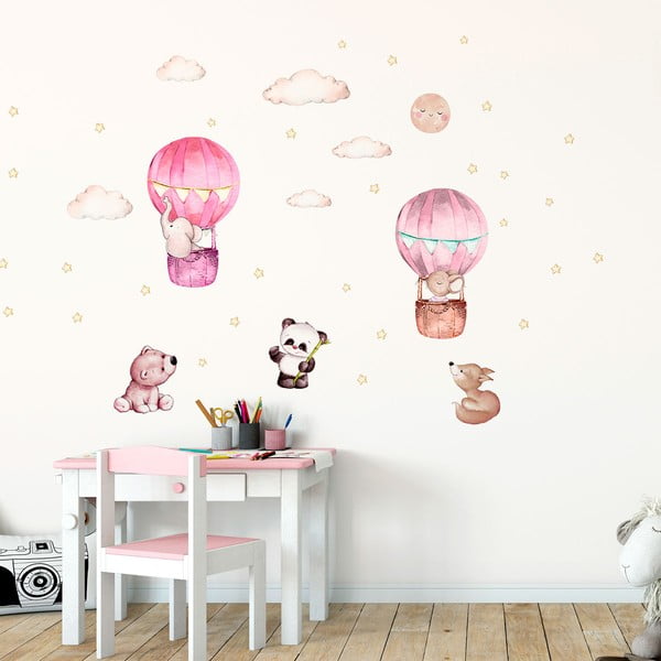 Розови детски стикери за стена Балони и звезди - Ambiance