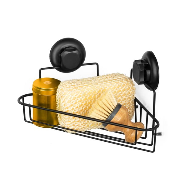 Черна самозадържаща се стена, монтирана на ъгъла на банята Черна ъглова стелаж 1 рафт Bestlock - Compactor-image-1