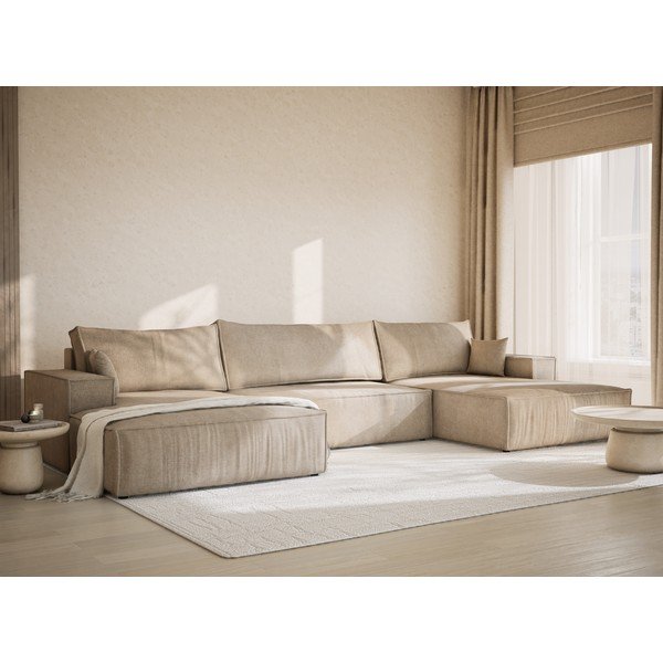 Бежов шенилов сгъваем/с място за съхранение ъглов диван (U форма) Kyoto – Maison de Rêve-image-1