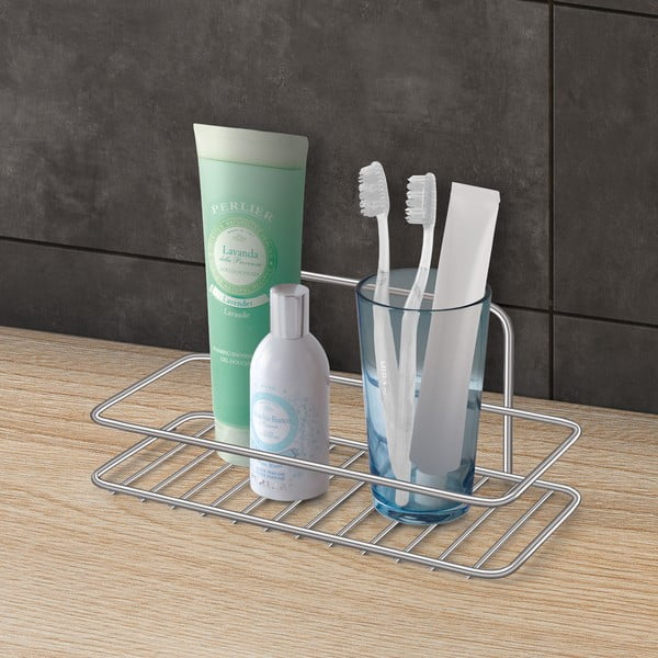 Висящ стоманен рафт за баня без пробиване в блестящо сребрист цвят Luxy – Metaltex-image-1