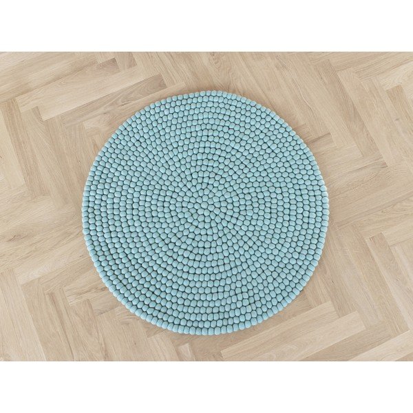 Пастелно син вълнен килим с топки , ⌀ 140 cm Ball Rugs - Wooldot-image-1