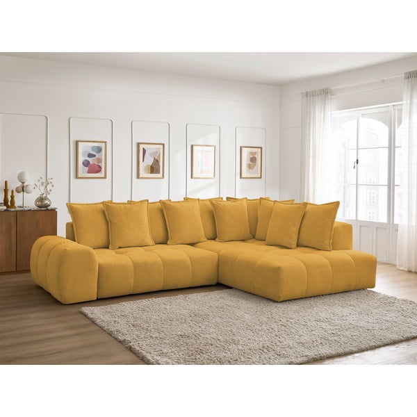 Шенилов сгъваем/с място за съхранение ъглов диван в цвят горчица (десен ъгъл/L форма) Everest – Bobochic Paris-image-1