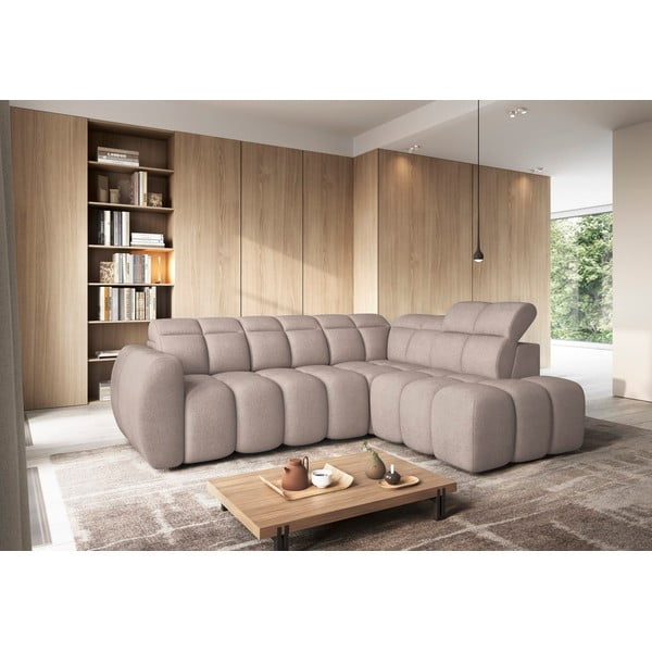 Светлокафяв разтегателен ъглов диван с място за съхранение от букле (десен ъгъл L форма) Falconn – ELTAP-image-1