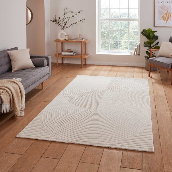 Кремав килим от рециклирани влакна подходящ за пране 120x170 cm Flores – Think Rugs-image-1