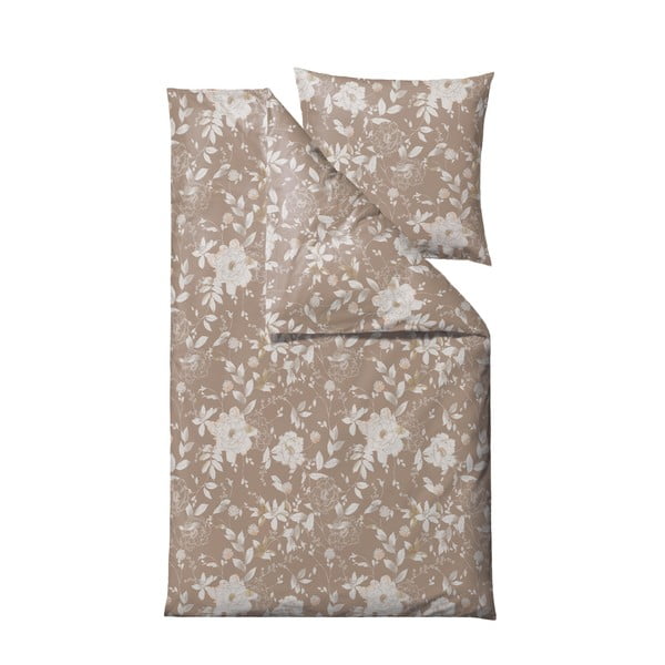 Кафяво памучно спално бельо от сатен за единично легло 200x155 cm Garden Bloom - Södahl