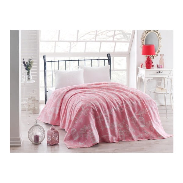 Růžový lehký přehoz přes postel Samyel, 200 x 235 cm