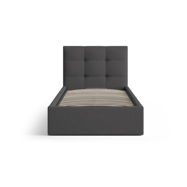 Антрацитно единично легло 90x200 cm тапицирано с място за съхранение с включена подматрачна рамка Phaedra – Micadoni -image-3