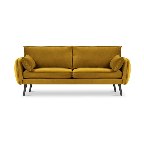 Жълт кадифен диван с черни крака , 198 см Lento - Kooko Home