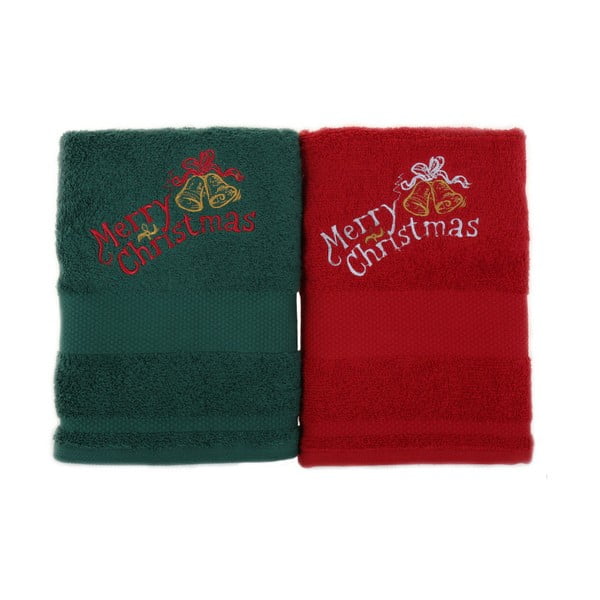 Sada 2 ručníků Merry Christmas Red&Green, 50 x 100 cm