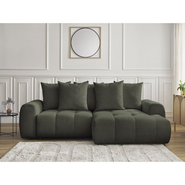 Шенилов  разтегателен ъглов диван с място за съхранение в цвят каки (десен ъгъл) Roxelane – Bobochic Paris-image-1