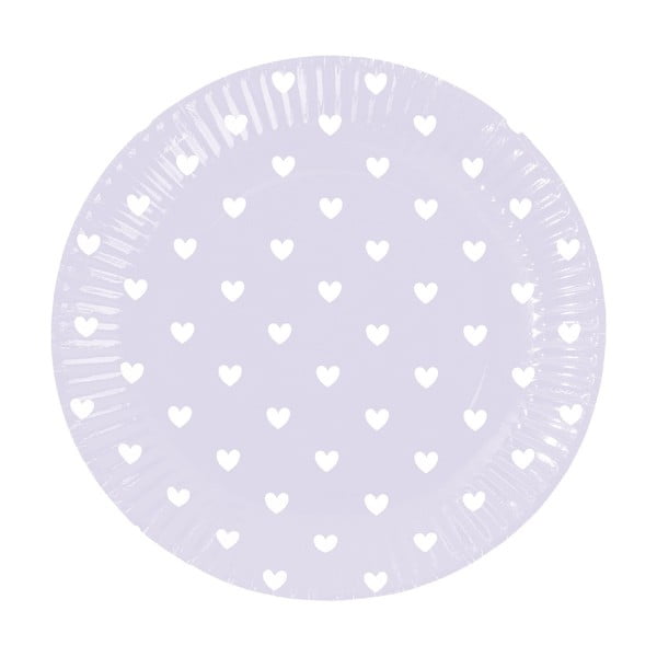 Sada papírových talířů Miss Étoile Lavender Hearts, 8 ks