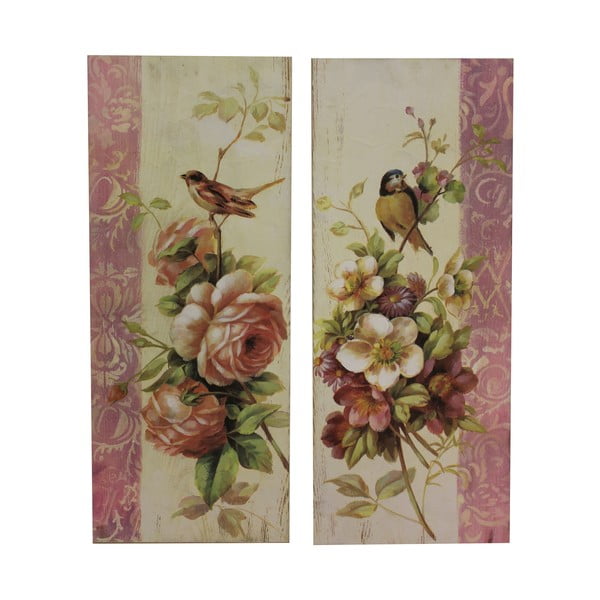Sada 2 obrazů Antic Line Roses and Birds, 64 x 26 cm