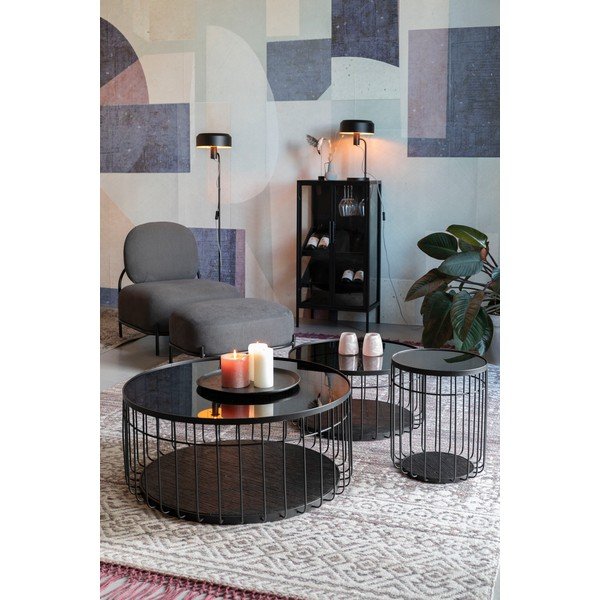 Черна кръгла масичка за кафе със стъклен плот 80x80 cm Lance – White Label-image-4