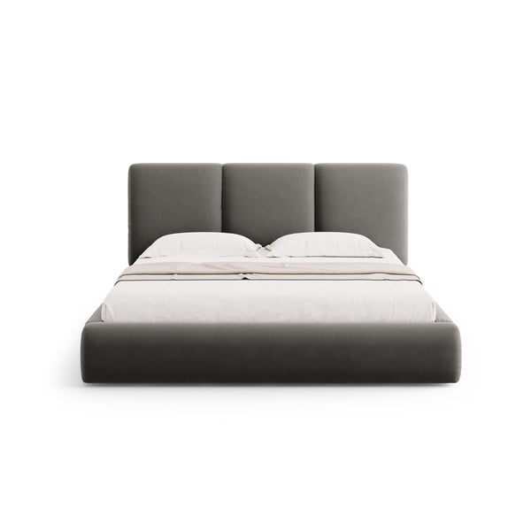 Сиво тапицирано кадифено двойно легло с място за съхранение с включена подматрачна рамка 180x200 cm Brody – Mazzini Beds-image-3
