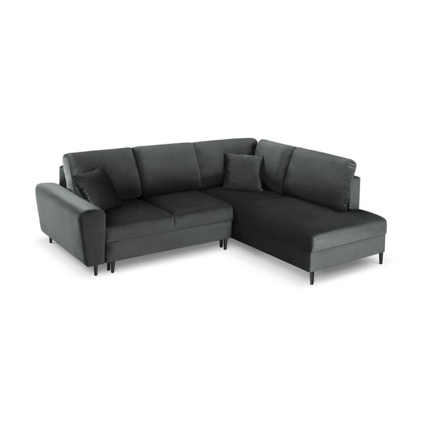 Тъмносив кадифен разтегателен ъглов диван с място за съхранение (десен ъгъл/L форма) Kyoto – Cosmopolitan Design-image-1