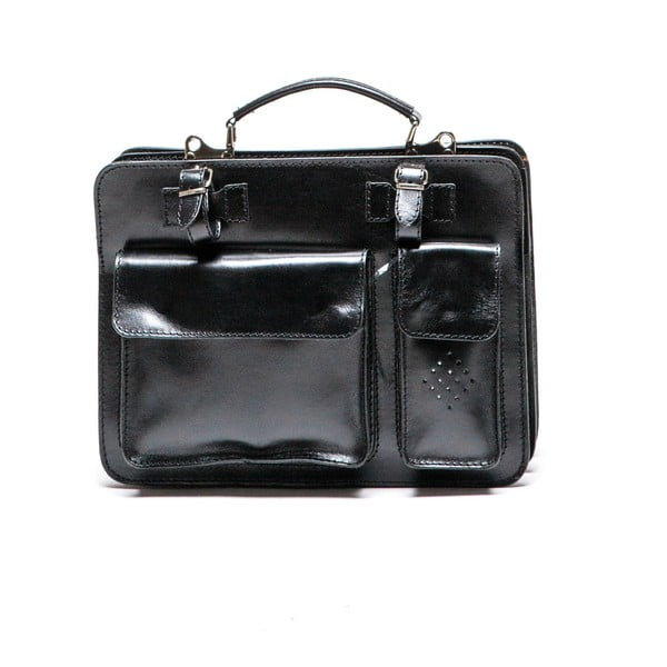 Черна кожена чанта , 17 x 28 cm - Luisa Vannini