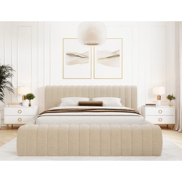 Бежово двойно тапицирано легло с място за съхранение и включена подматрачна рамка 140x200 cm Carilla – ELTAP-image-4