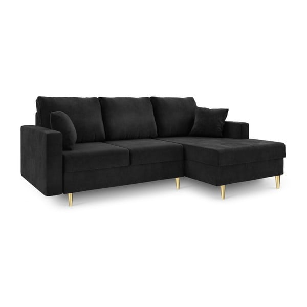 Черен разтегателен диван със система за съхранение Muguet, десен ъгъл - Mazzini Sofas