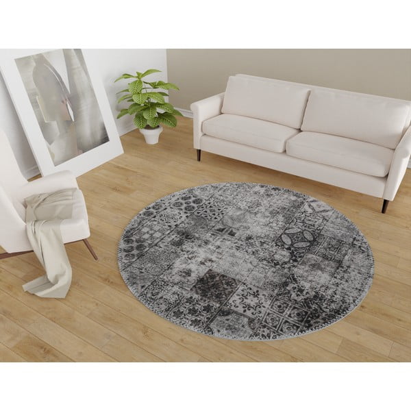 Сив миещ се кръгъл килим ø 100 cm - Vitaus-image-1