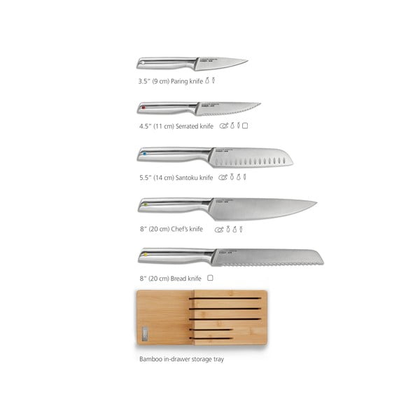 Комплект ножове с поставка 5 бр. от неръждаема стомана Elevate Bamboo – Joseph Joseph-image-4