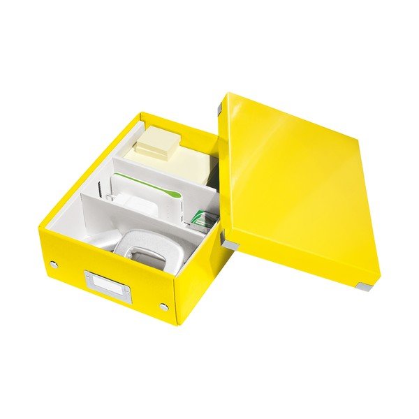 Жълта картонена кутия за съхранение с капак Click&Store - Leitz-image-4